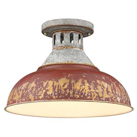 Golden Lighting Kinsley 14" Wide Semi-Flush Ceiling Fixture with Antique Red Shade Aged Galvanized Steel